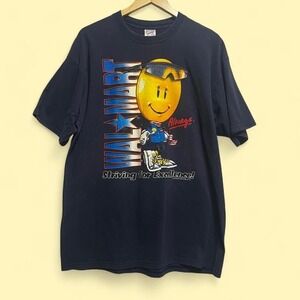 Vintage 90s Walmart smiley face t-shirt tee striving for excellence